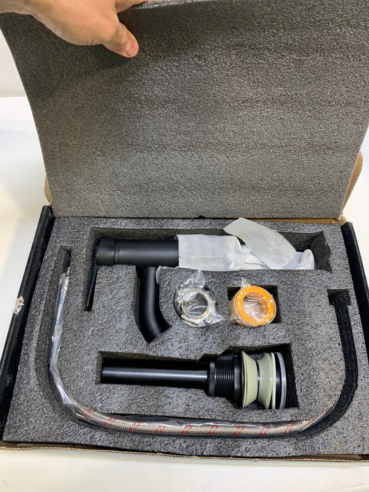 Scratch gotonovo Bathroom Sink Faucet Lavatory Vanity Mixer Bar Tap Combo Single Hole Single Handle Deck Mount with Water Supply Lines Matte Black Short with ABS Pop Up Drain