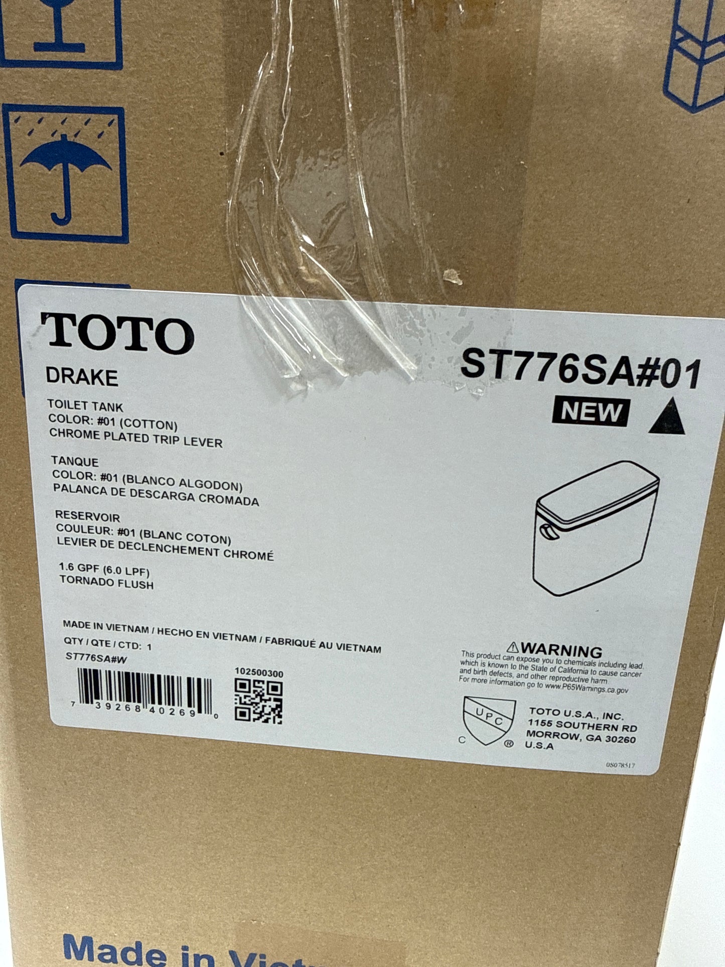 TOTO® Drake® 1.6 GPF Toilet Tank with WASHLET®+ Auto Flush Compatibility Cotton White - ST776SA#01