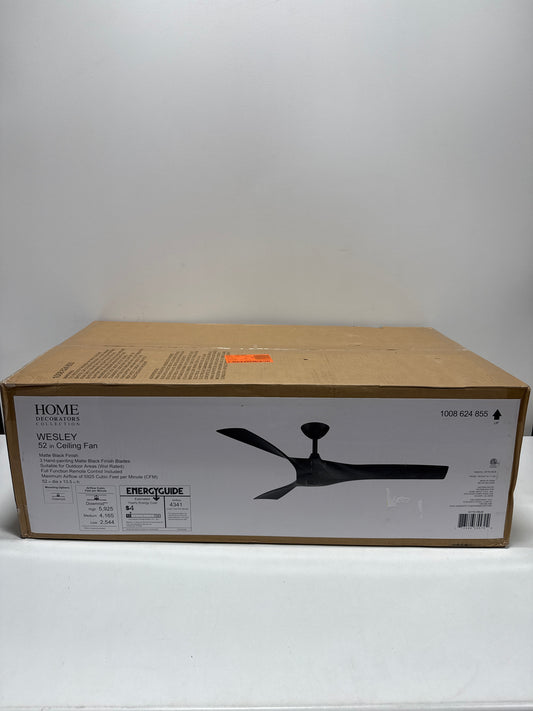 Wesley 52 in. Indoor/Outdoor DC Motor Ceiling Fan in Black with Remote Control