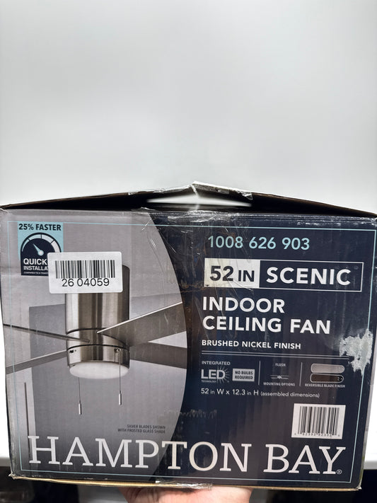 Scenic 52 in. Integrated LED Indoor Brushed Nickel Hugger Ceiling Fan with Reversible Motor Reversible Blades Included