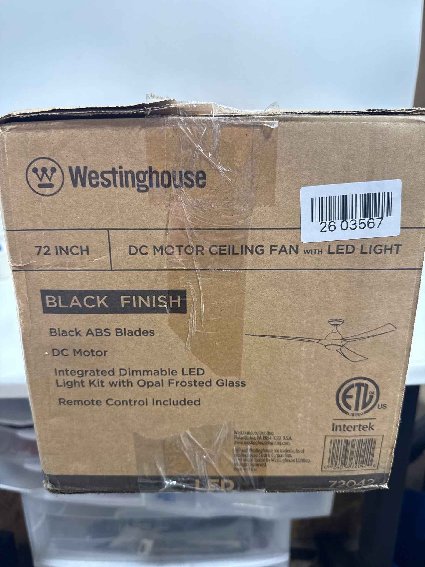 Westinghouse Techno II 72-Inch Indoor DC Motor Ceiling Fan with Dimmable LED Light Kit, Black