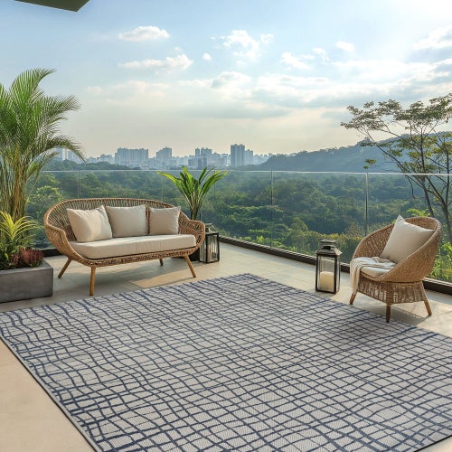 Damage Ravenna Indoor/Outdoor Rug, Lycia Navy 7 ft. 10 in. x 10 ft.