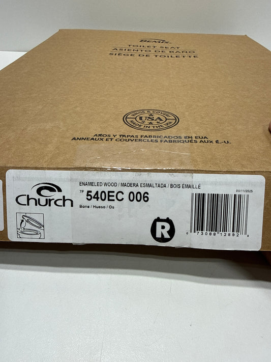 CHURCH Toilet Seat, Easy Clean Hinges Release for Deep Cleans, Durable Enameled Wood Seat, Round, Bone