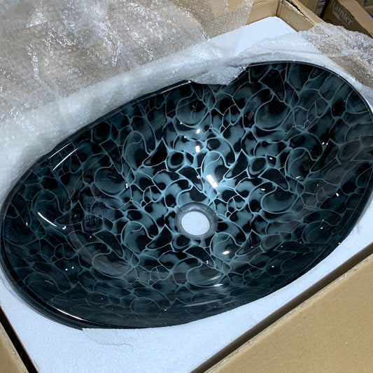 Novatto Hand Painted Black and Silver Oval Glass Sink NOHP-G012-8031