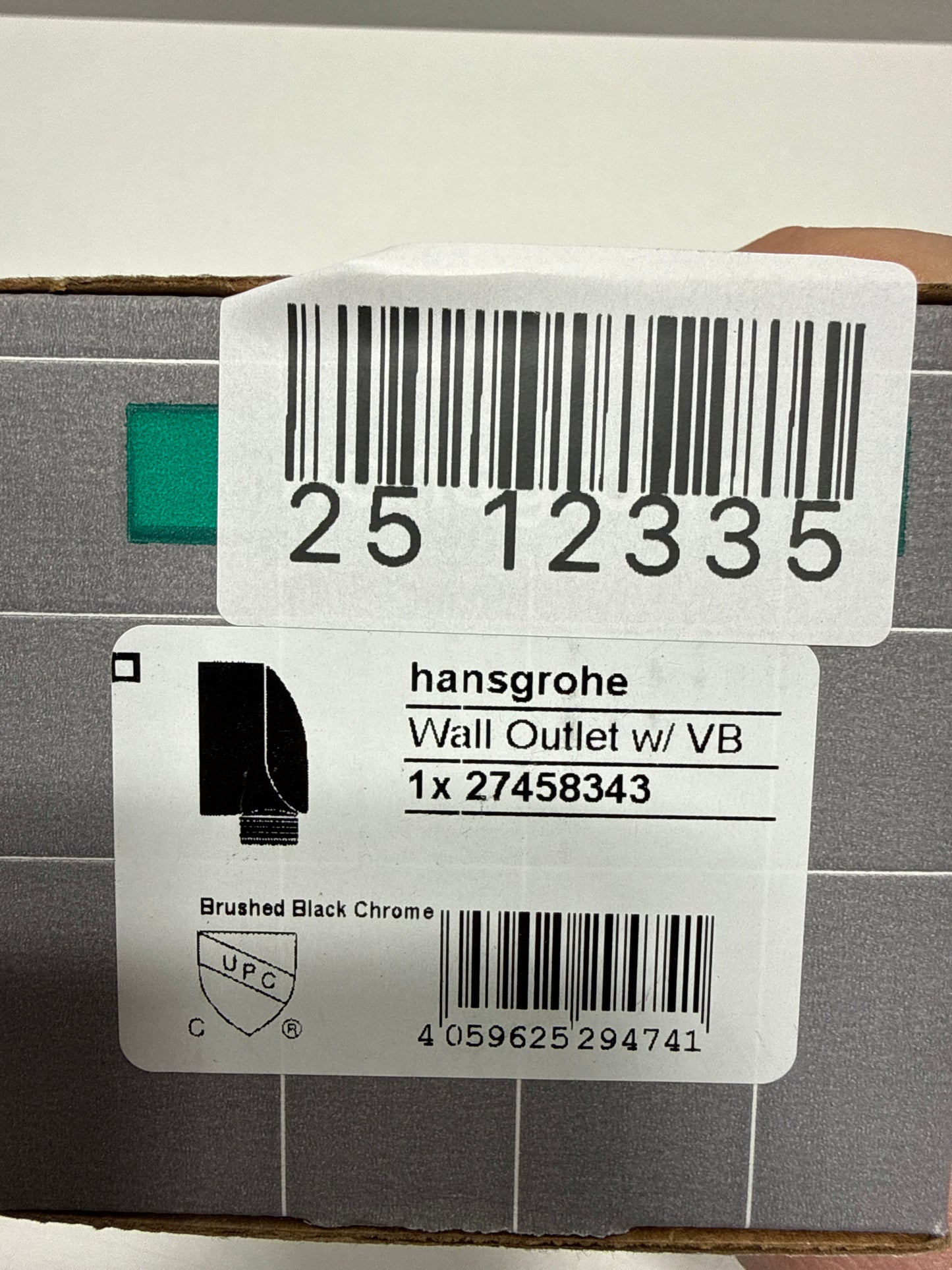 hansgrohe FixFit Handheld Shower Wall Outlet 1/2-inch Thread Connection Round Modern Flush Mount in Brushed Black Chrome, 27458343