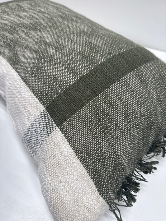 Oversized Textured Woven Cotton Striped Lumbar Throw Pillow Ivory/Dark Olive - Threshold