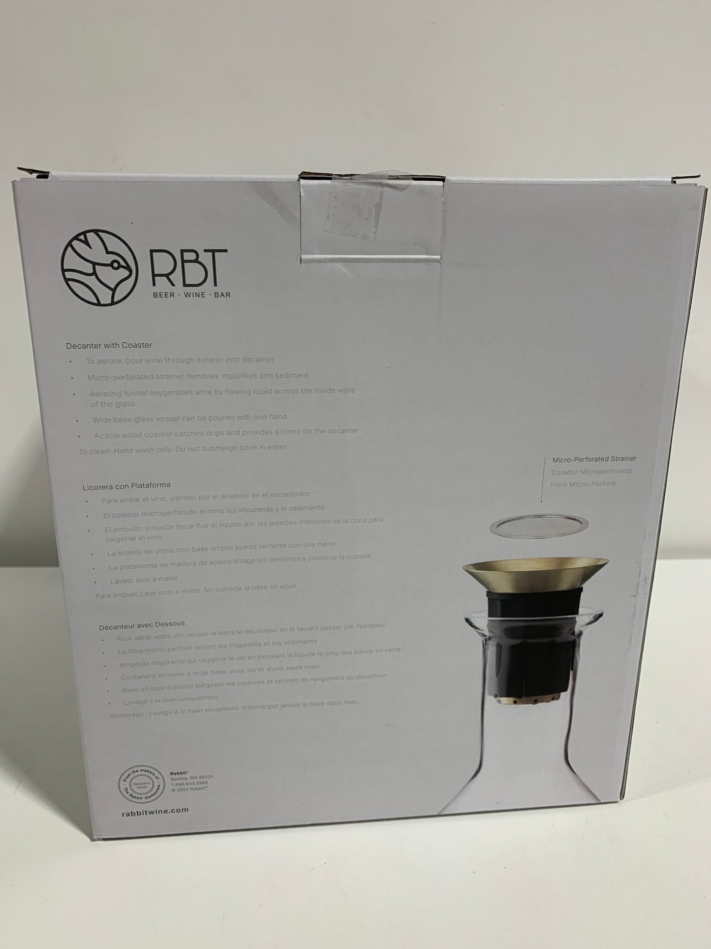 RBT Decanter with Wood Coaster and Micro-Perforated Aerator,Clear