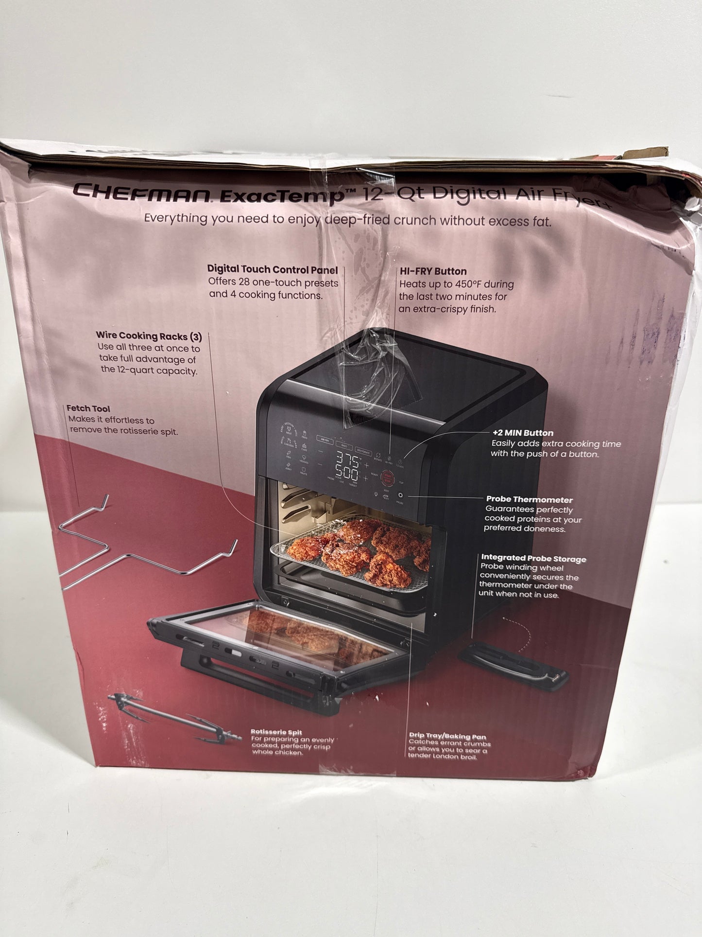 See Desc Chefman - ExacTemp 12 Quart 5-in-1 Air Fryer with Integrated Smart Thermometer, 28 Presets - Black