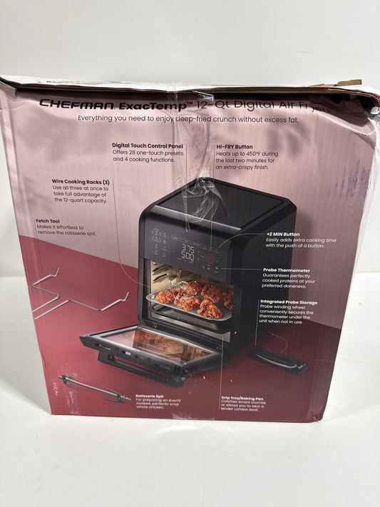 See Desc Chefman - ExacTemp 12 Quart 5-in-1 Air Fryer with Integrated Smart Thermometer, 28 Presets - Black