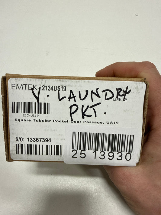 Emtek 2134US19 Square Pocket Door Tubular Lock with Passage Strike Plate - Flat Black Finish