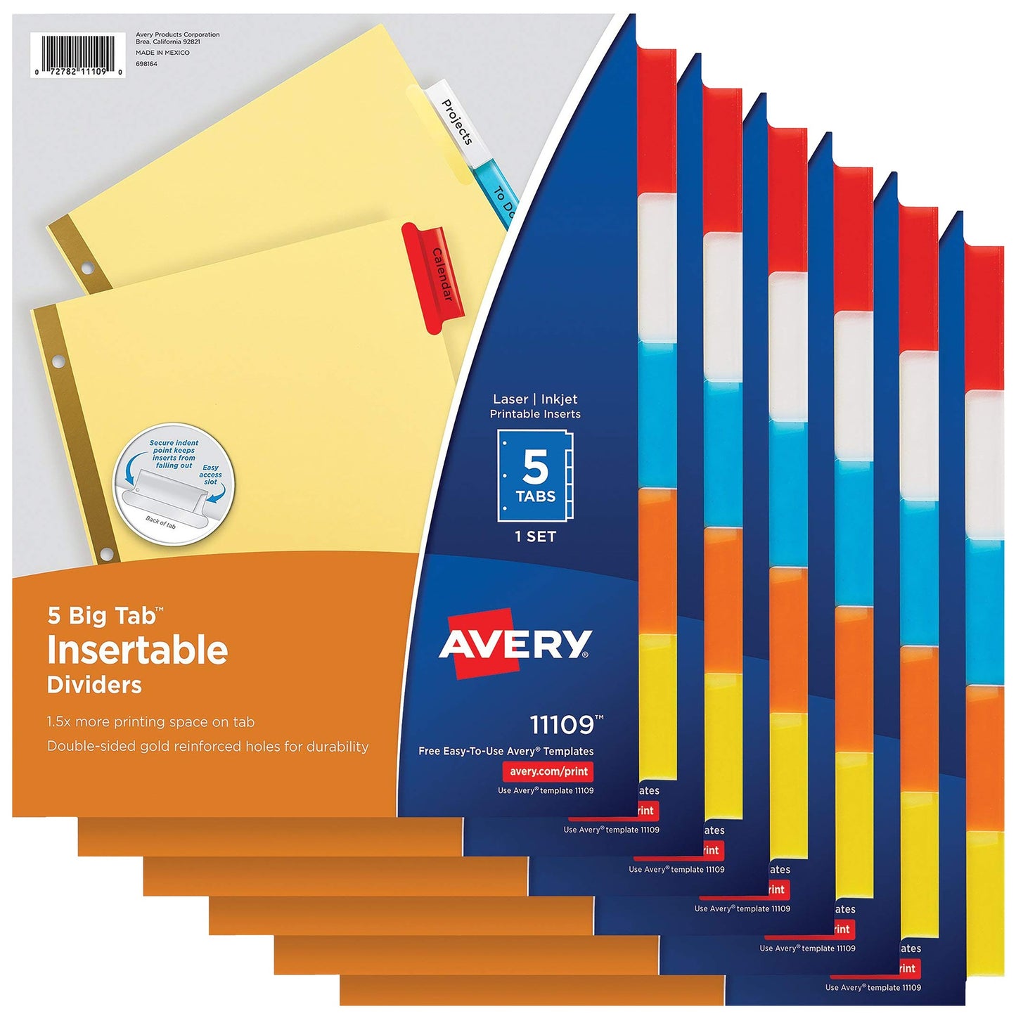 Avery Binder Dividers - 5-Tab Insertable Multicolor Big Tabs for Binders, 4 Sets of Dividers (11109)