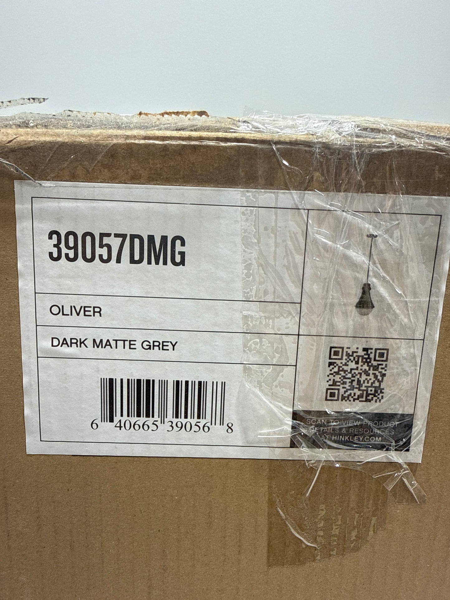 See Desc Hinkley Oliver 39057DMG Small Pendant Ceiling Light - Smooth Tapered Silhouette with a Rounded Etched Opal Glass Shade - in Dark Matte Grey + Bright Brass Accents