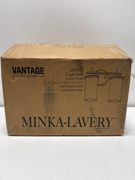 Minka Lavery 4092-84 Haisley Etched White Glass Bath Vanity Wall Mount, 2-Light 120 Total Watts, 11" H x 13" W, Brushed Nickel