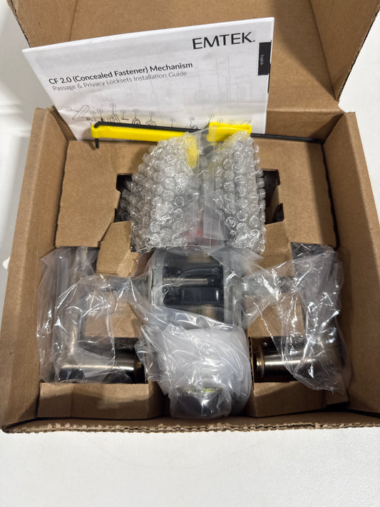 EMTEK Concealed Fastener Square Rosette Privacy Set with Matching Finish Stuttgart Lever