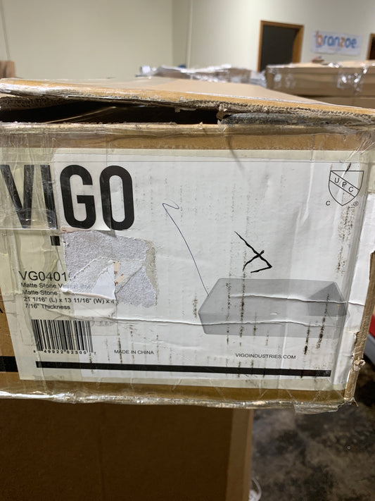 VIGO Magnolia 21"L x 14"W x 5"H Over the Counter Matte Stone Rectangular Vessel Bathroom Sink in White -VG04010