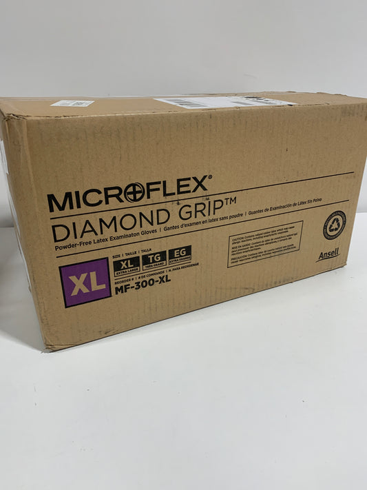 Microflex Diamond Grip MF-300 Disposable Latex Gloves for Automotive, Healthcare, Machinery Industries - XL, Natural (Case of 1000)