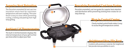 Manston Liquid Propane Gas Grill, Single Burner BBQ Grill, Black -Great For Patio Garden Picnic Backyard, 10000BTU Portable and Convenient Camping Tabletop Barbecue Grill with Built-In Thermometer