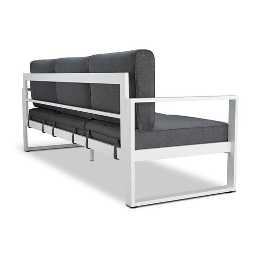 Real Flame Baltic White Aluminum Outdoor Sofa with Grey Cushions