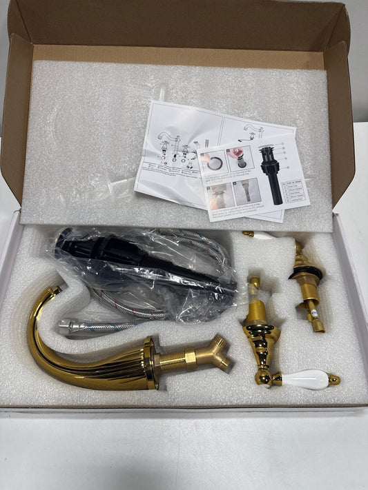 AKLFGN Double Handles 8 in. Widespread Bathroom Faucet 3-Hole Sink Faucet in Polished Gold