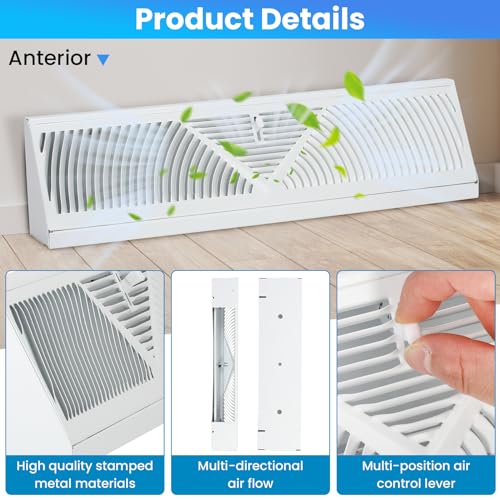 12-Pack 18 Inch Base-Board Register Vent Covers - White HVAC Diffuser for Floor/Wall Duct Openings - Cold Rolled Steel Air Vent Cover with Adjustable
