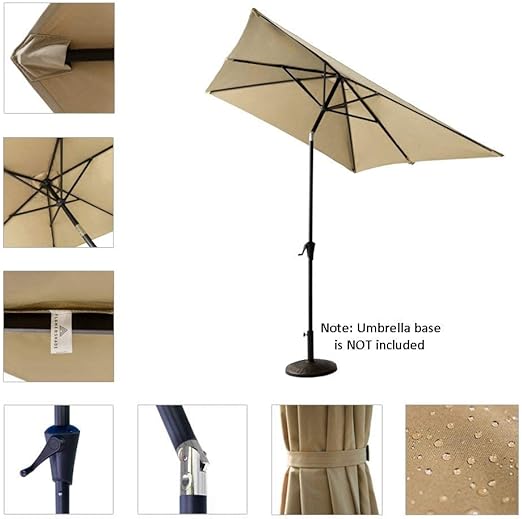 FLAME&SHADE 6.5 x 10 ft Rectangular Outdoor Umbrella Patio Table and Market Umbrella with Push Button Tilt