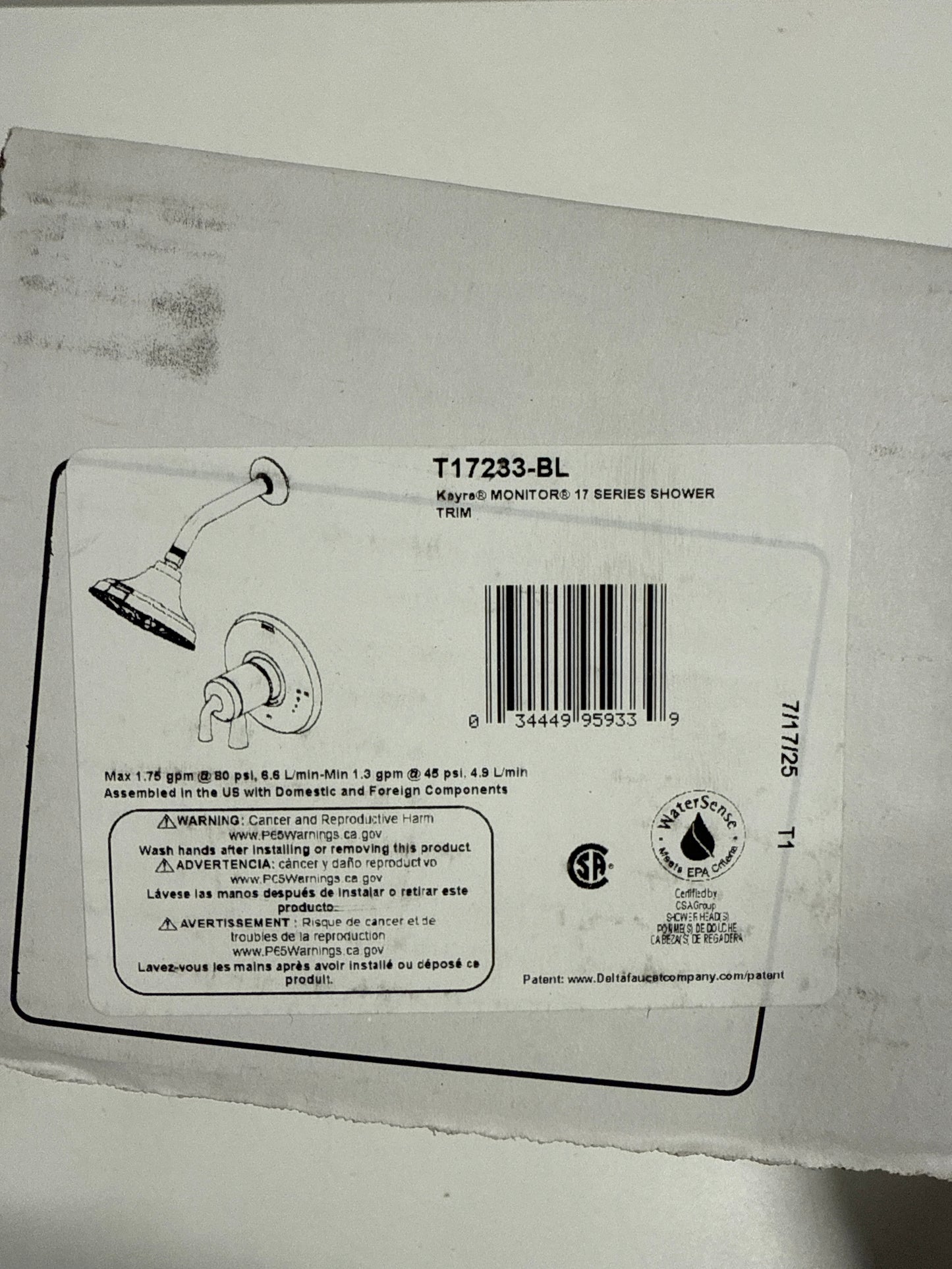 Scratch Delta T17233 Kayra Monitor 17 Series Dual Function Pressure Balanced Valve Shower Only with Integrated Volume Control - Less Rough-in Valve Matte