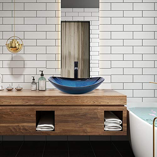 Combo YIMAI Ingenuity Vessel Sink Bathroom Sinks Blue Tempered Glass Art Basin 20.8"x13.7"