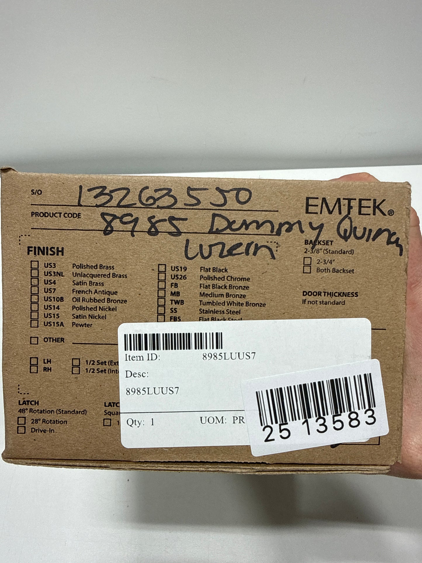 Emtek Laurent Knob with Dummy Quincy 9" Sideplate 8985LUUS7