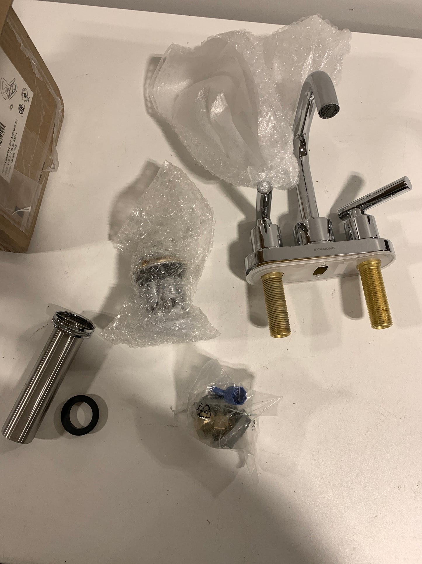 Symmons Dia 4 in. Centerset 2-Handle High Arc Bathroom Faucet with Push Pop Drain in Polished Chrome