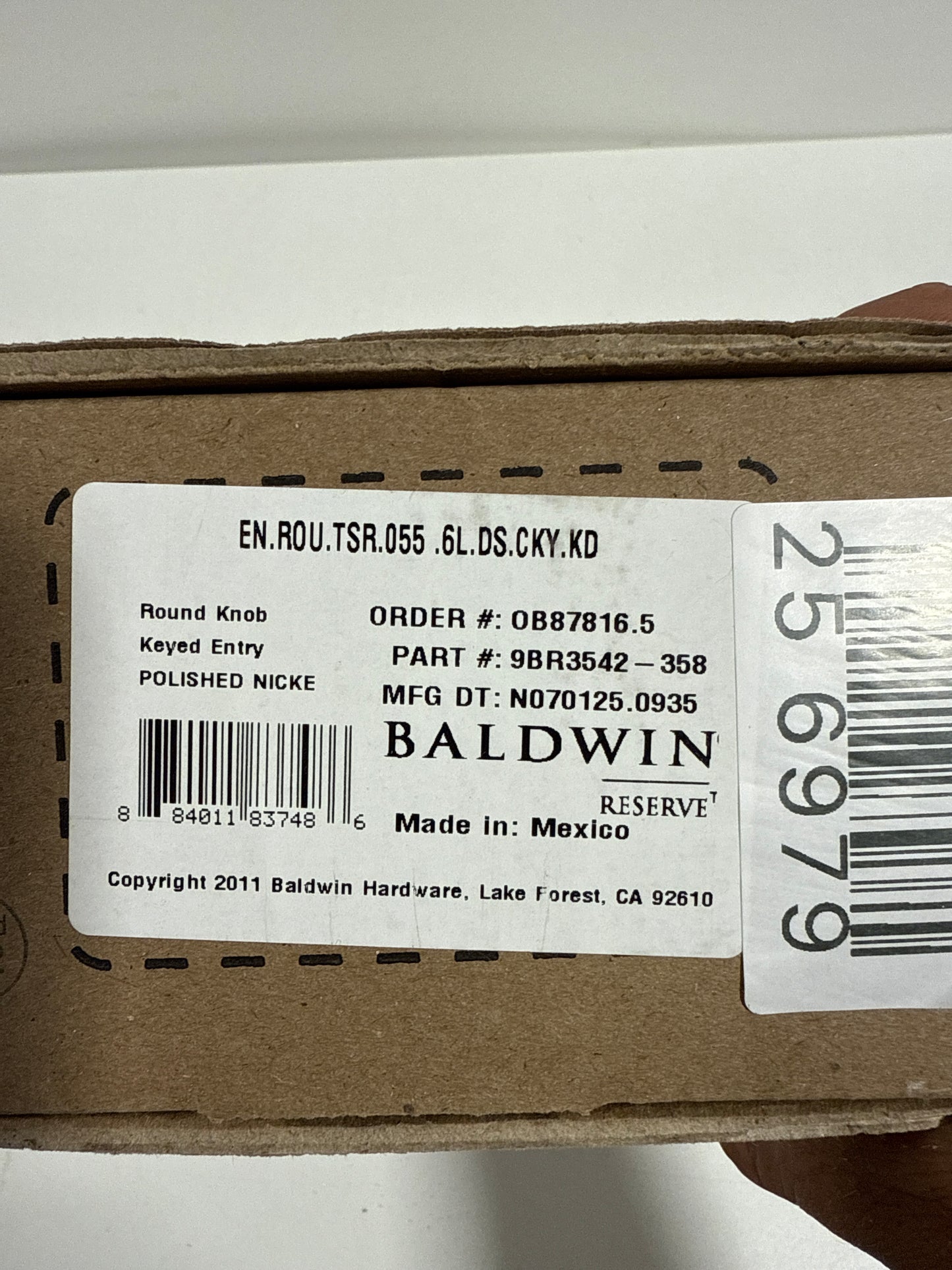 Baldwin Reserve Enroutsr141 Entry Round Knob and Traditional Square Rose Bright Nickel Finish