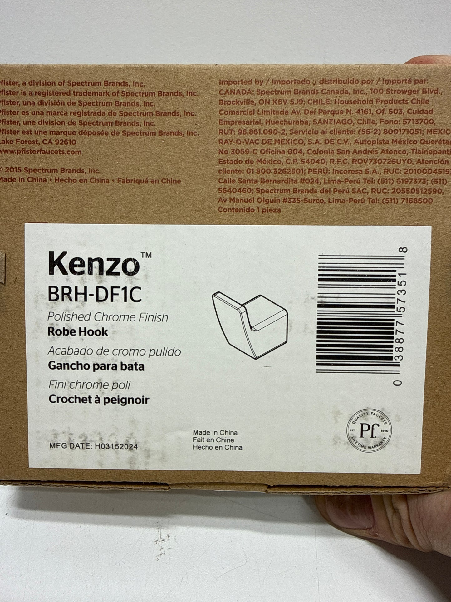 Kenzo Single J-Hook Robe/Towel Hook in Polished Chrome - *Tools Hardware & Misc