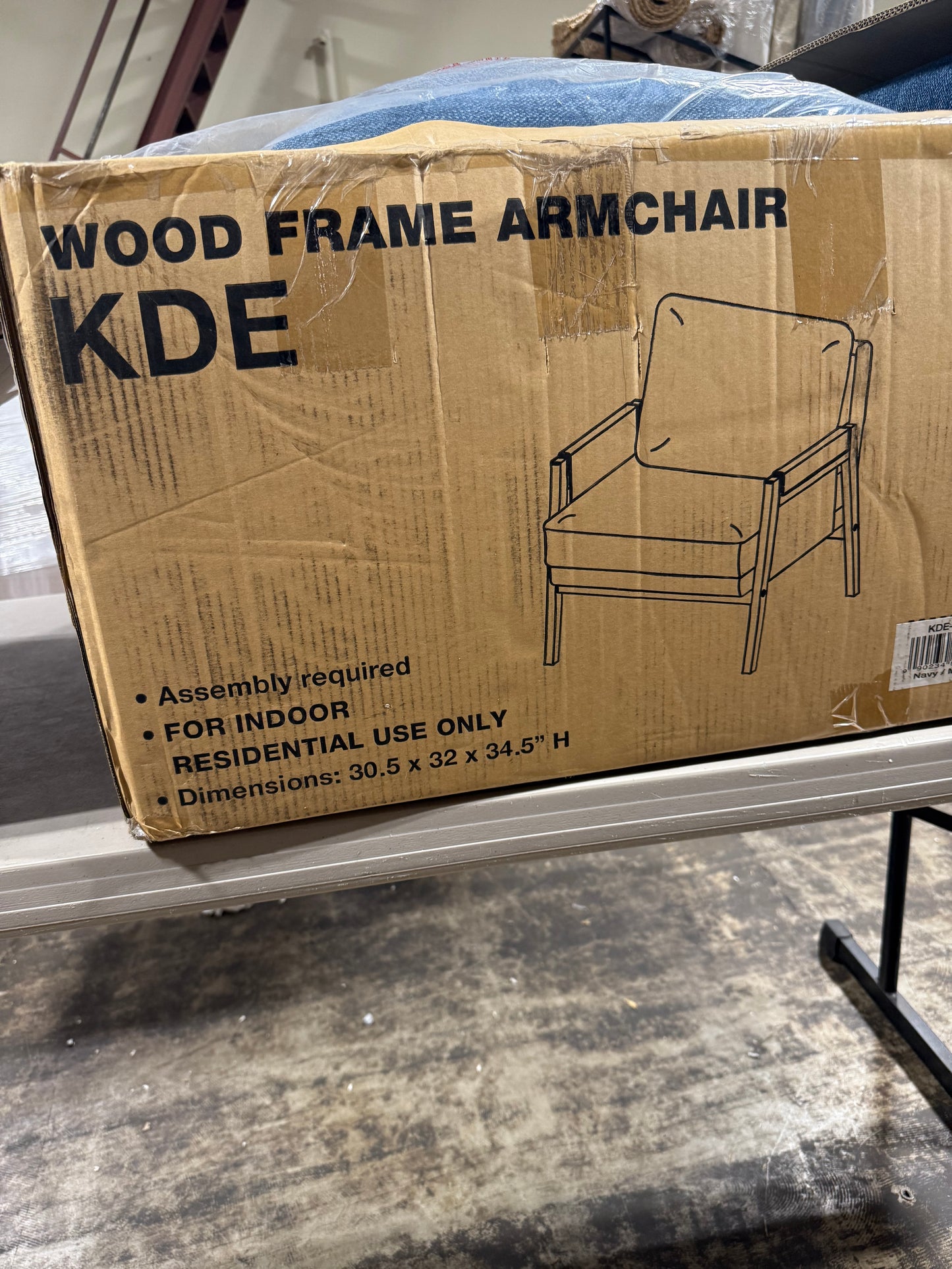 OSP Home Furnishings Amari Relaxed Modern Accent Chair, Navy Fabric with Antique White Wood Frame