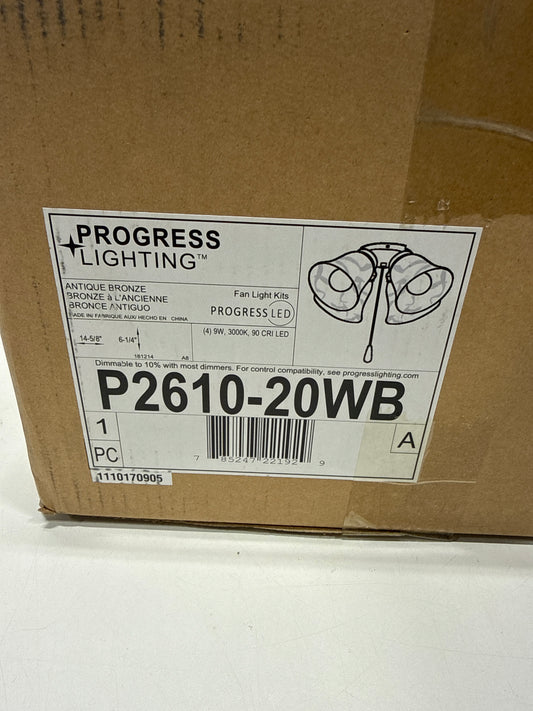 Progress Lighting 4-Light Ceiling Fan Light Kit for AirPro Collection Ceiling Fans, Transitional Style, Includes 4 LED Light Bulbs, Antique Bronze