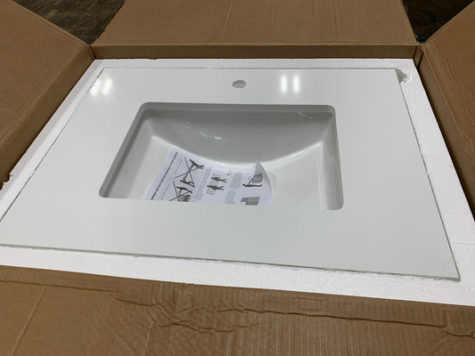 Wyndham Collection 30" White Quartz Vanity Top with Backsplash and Sidesplash