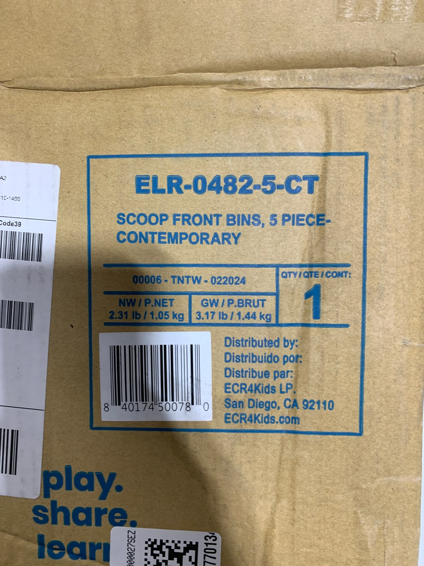 ECR4Kids Scoop Front Storage Bin, Yellow, 5-Piece - Contemporary