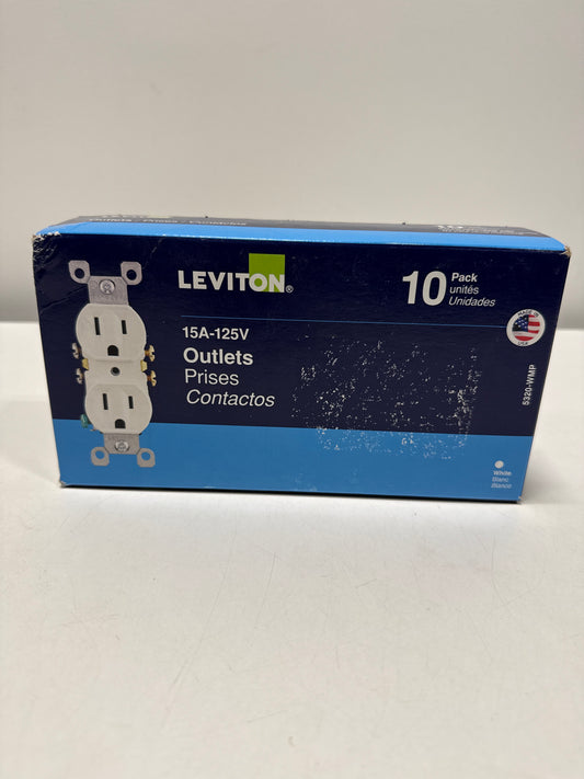 10 x Leviton M24-5320-WMP Wht Residential Grade Straight Blade Duplex Receptacle