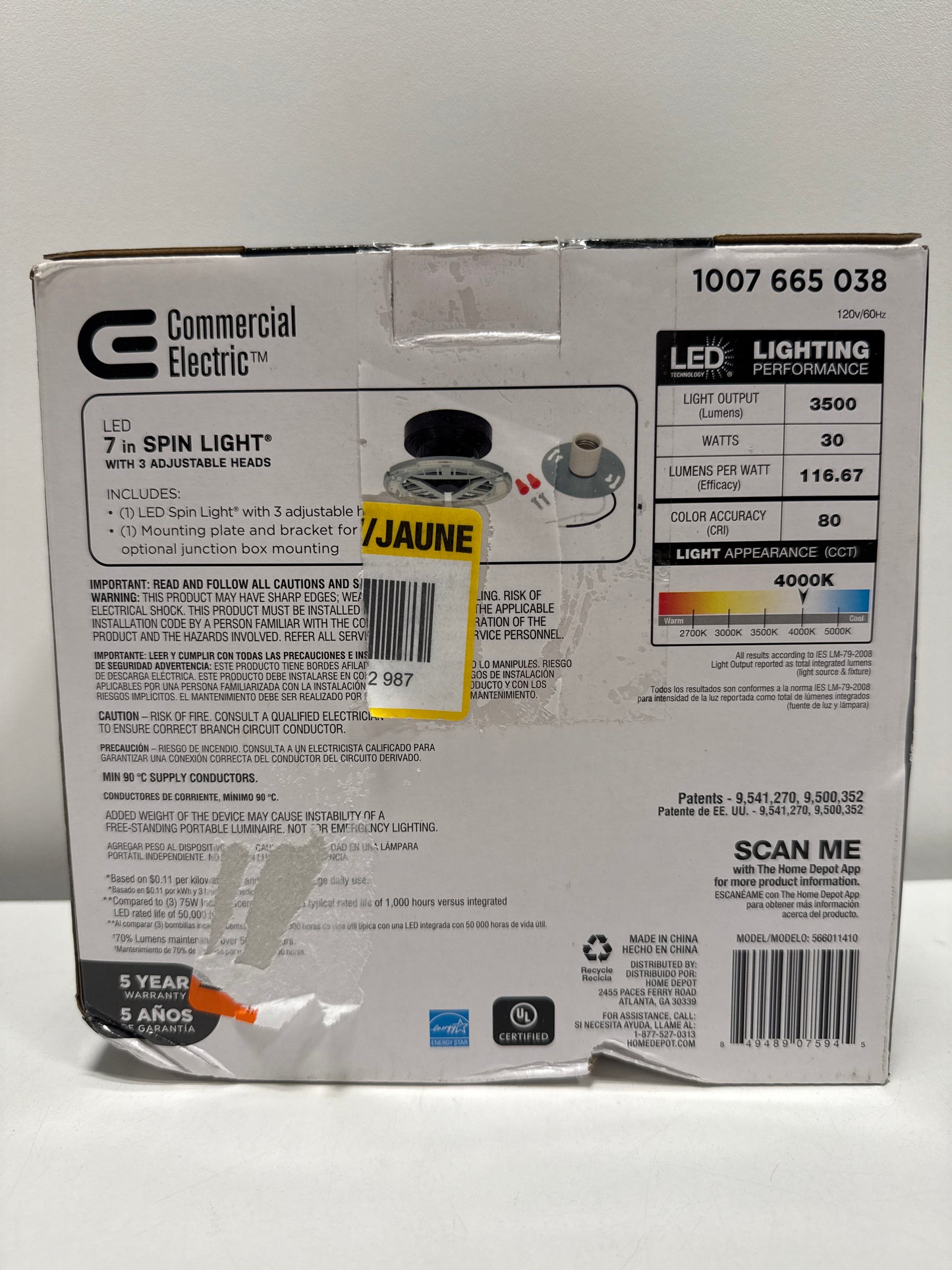 7 in. Spin Light 3 Adjustable Heads 3500 Lumens LED Flush Mount