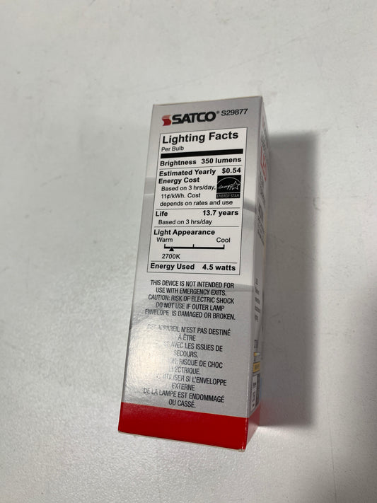 Satco 4.5w B10 Candle LED Filament E12 Candelabra Base 350lm 2700k Dimmable Bulb