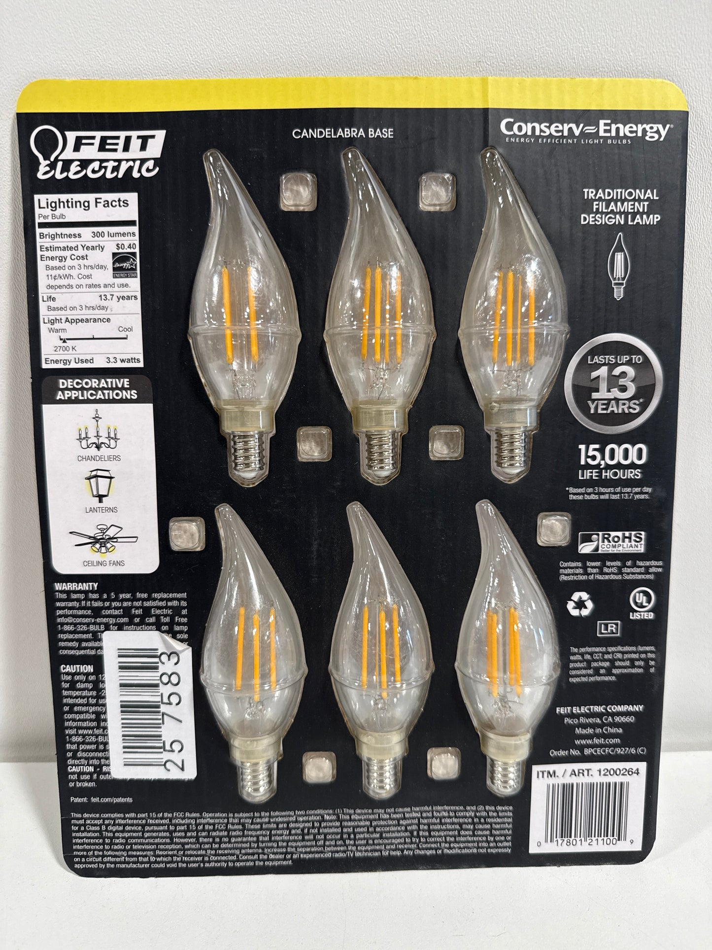 Feit Electric Led Chandelier Bulbs 40W 6 Pack Soft White