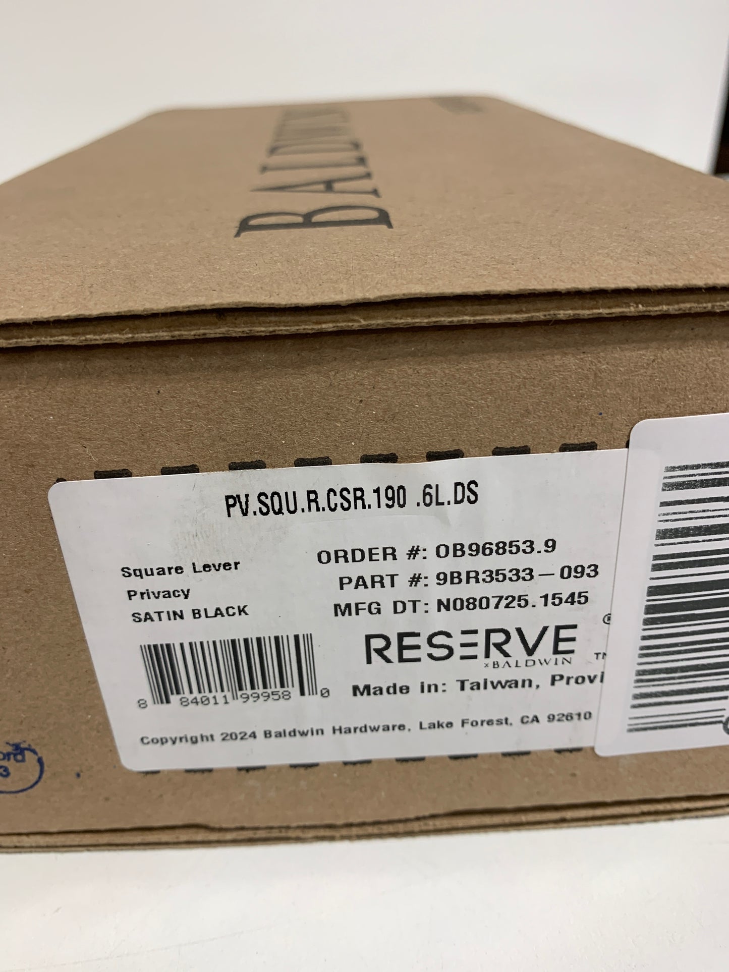 Baldwin PV.SQU.CSR Square Privacy Lever Set with Contemporary Square Rose Satin Black