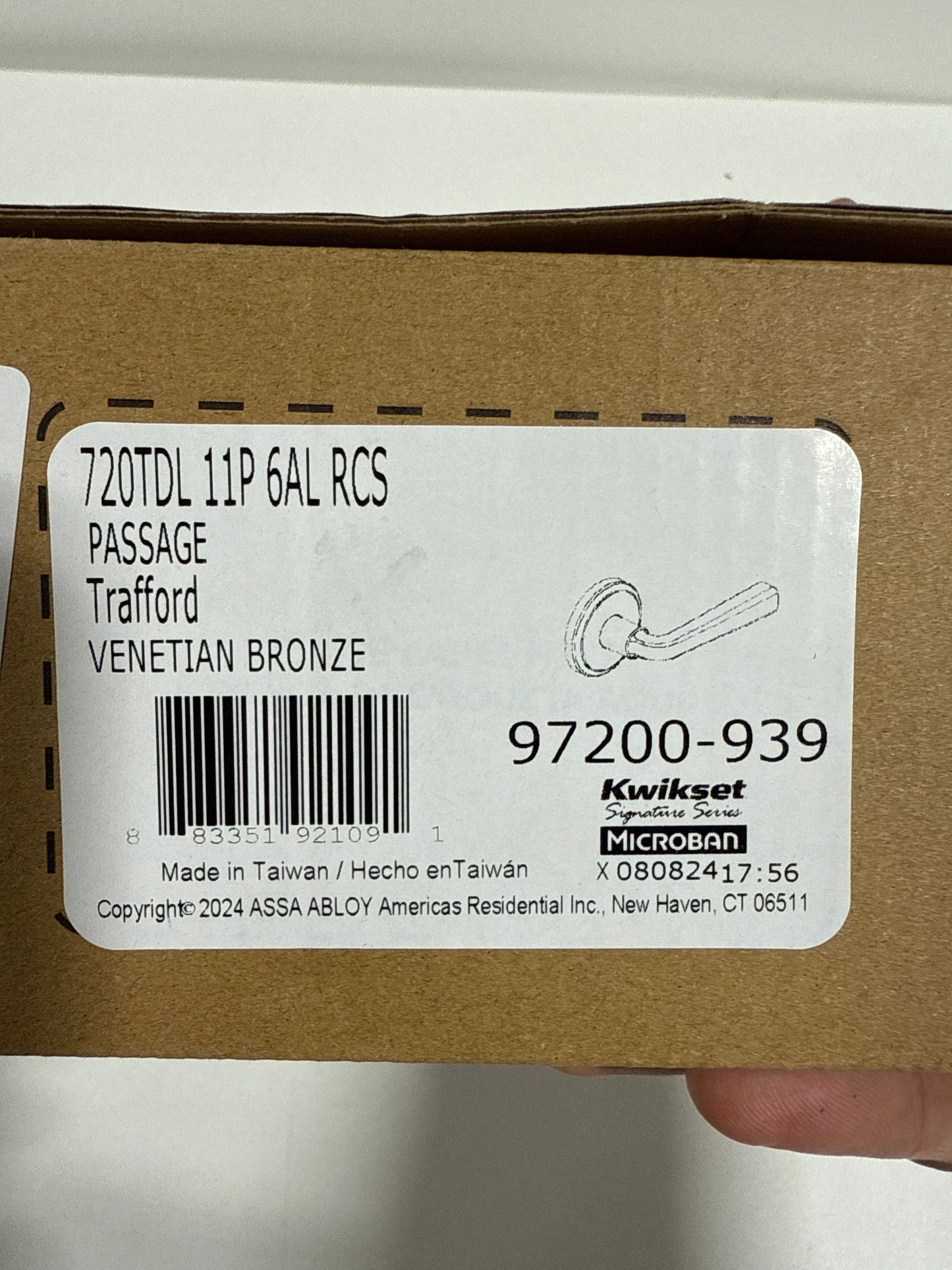 Trafford Lever Passage Door Lock with 6AL Latch and RCS Strike Venetian Bronze Finish