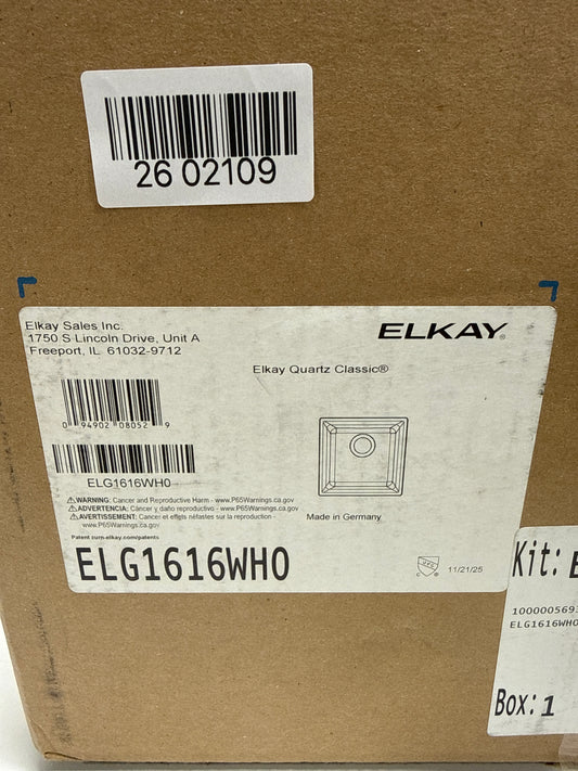 Elkay Quartz Classic ELG1616WH0 White Single Bowl Dual Mount Bar Sink
