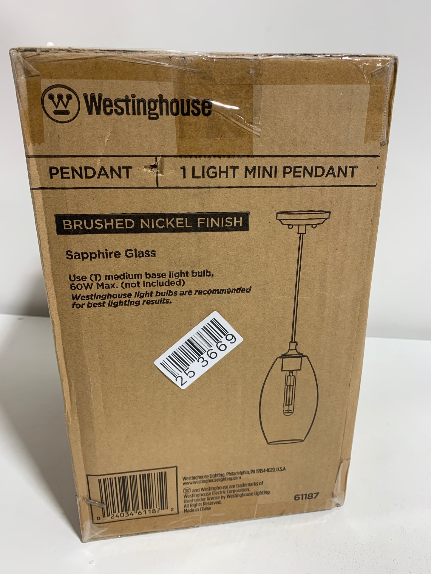 Soren 1-Light Brushed Nickel Shaded Mini Pendant with Sapphire Glass