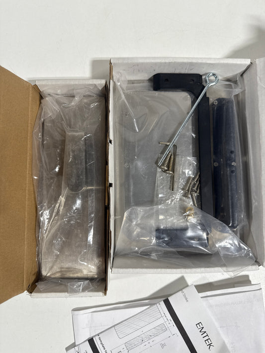 Emtek 222202 Modern Rectangular Surface Jamb Mounted Privacy Lock with Flush Pull and Integrated Strike for Barn Doors Satin Nickel