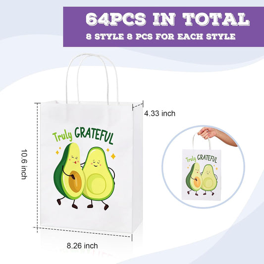 Fulmoon 64 Pcs Funny Thank You Gift Bags Paper Bags with Handles Fruit Employee Appreciation Gift Christmas Paper Bags for Business Boutique Business Shopping Retirement Birthday Party Supplies