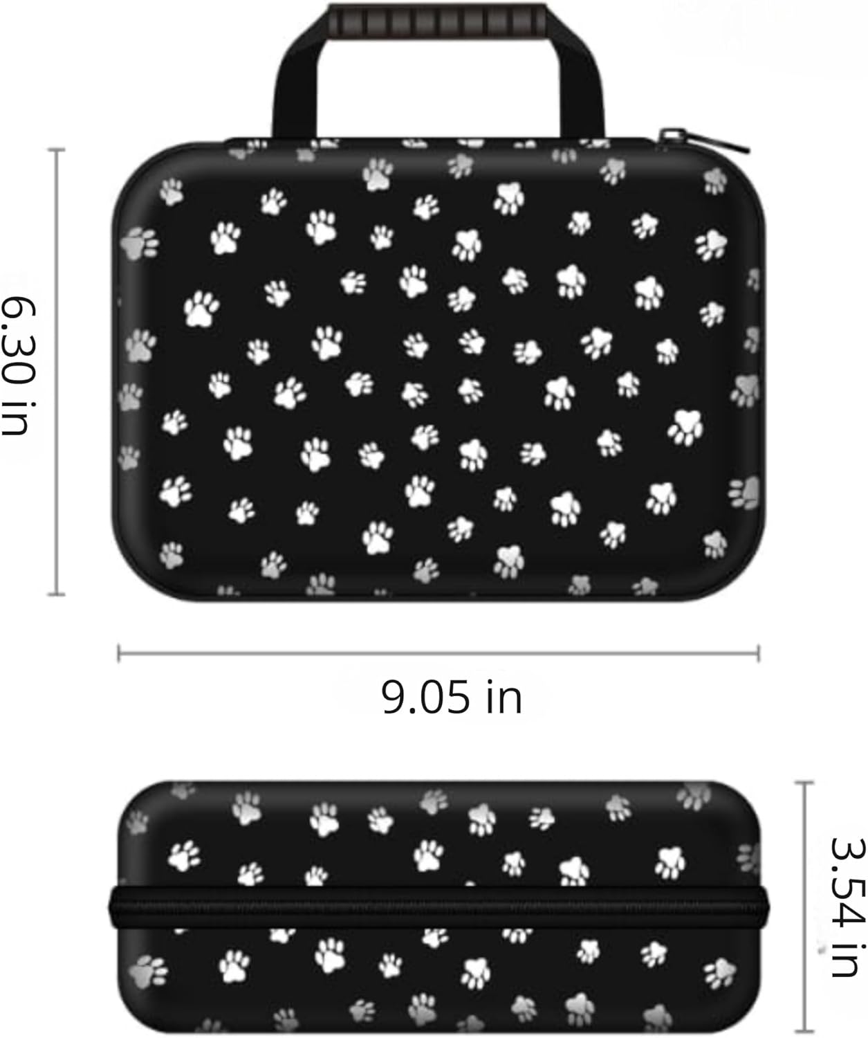 Pet Inhaler Travel Case, Black with Paw Print Design, Cleaning Brush and Pet Care Accessories, Portable Inhaler Carry Case for Dogs, Cats and Horse.