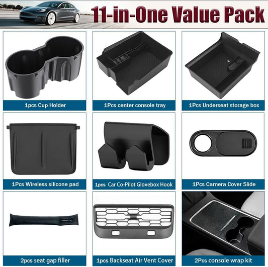 Tesla for Y & 3 Accessories 2021-2023 Center Console Organizer Ultimate Accessory Kit 11PC