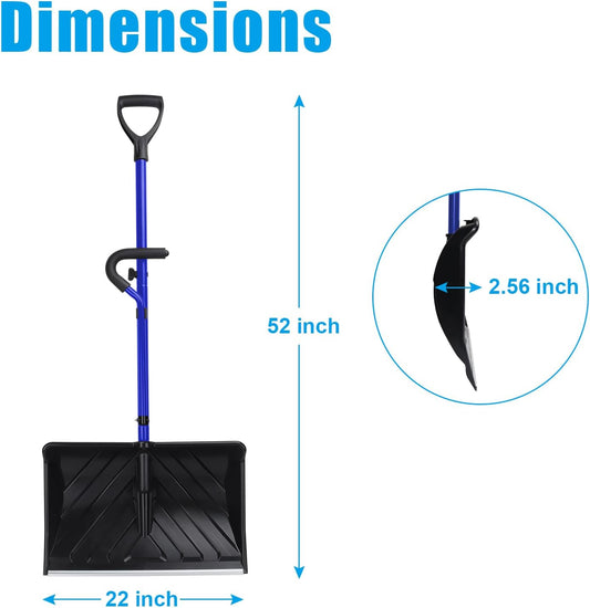 LS'BABQ Heavy Duty Snow Shovel for Car Driveway Backyards Garages Sidewalks Snow Removal, Ergonomic Shovel Tool with Double Handles, 22 Inches Large Capacity Shovel (Blue)