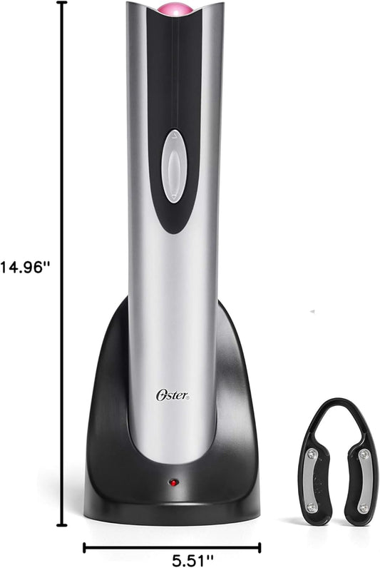 Oster Cordless Electric Wine Bottle Opener with Foil Cutter FFP One Silver