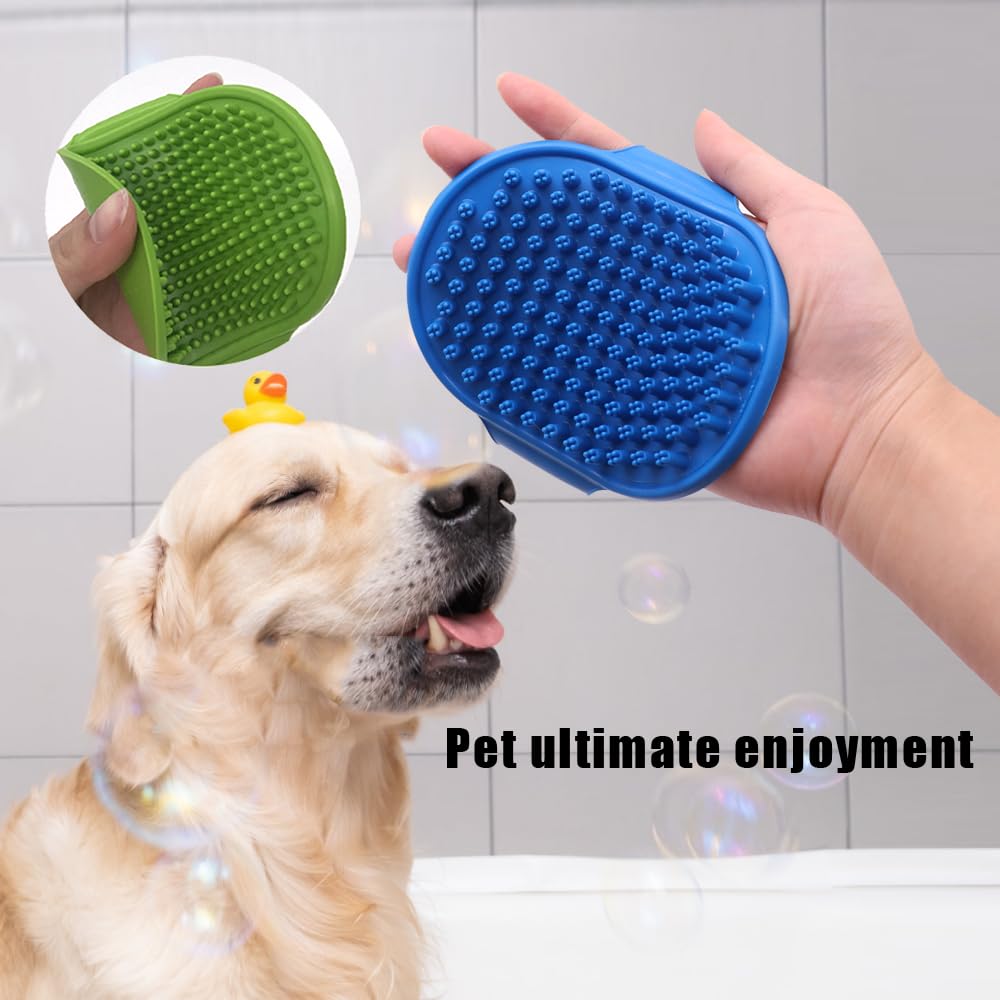 Dycuka Dog and Cat Grooming Brush, Pet Shampoo Bath Brush Soothing Massage Rubber Comb with Adjustable Ring Handle for Long Short Haired Dogs and Cats